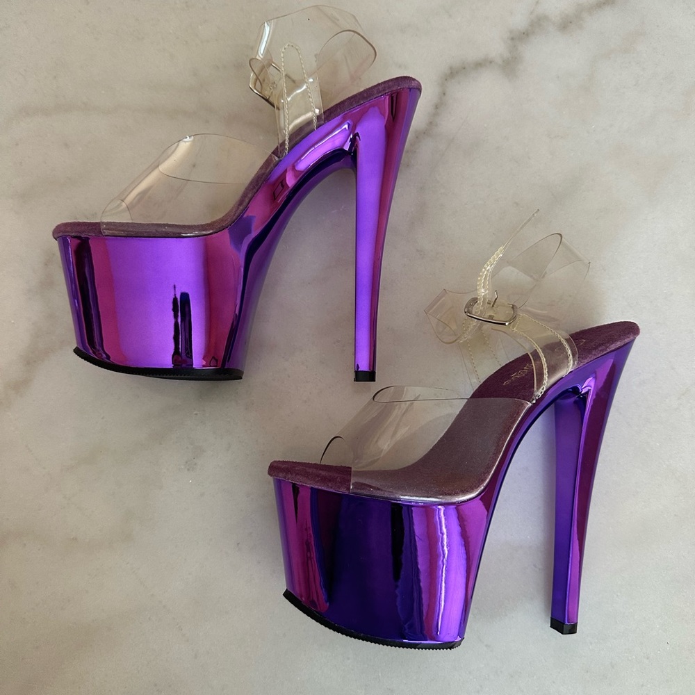 Pleaser Purple Platform Heels Clear Upper Ankle Strap Size 6
